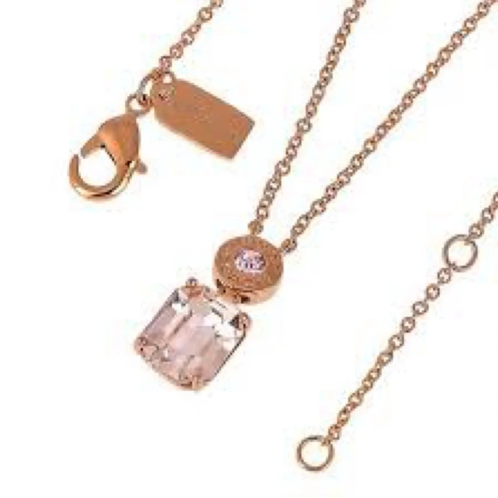 COACH PINK ROSE GOLD EMERALD CUT CRYSTAL NECKLACE (COACH F73037)